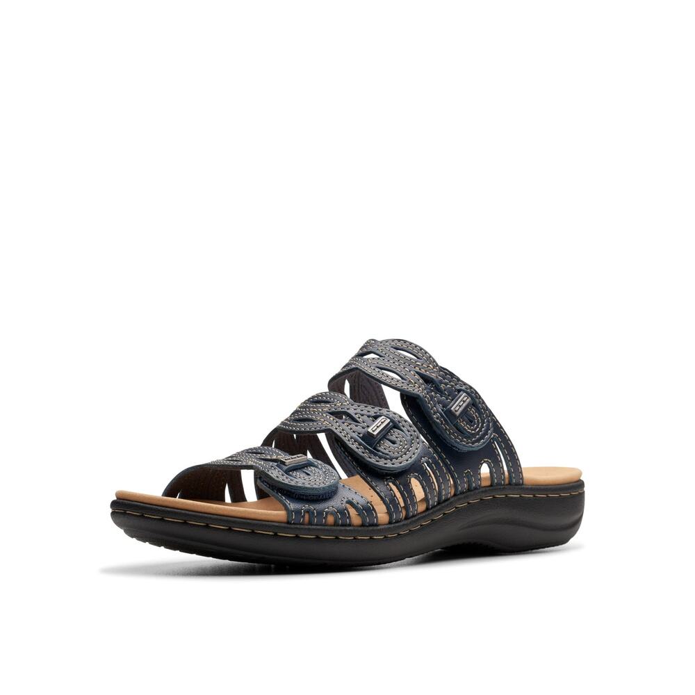 NWT Clarks Women's Laurieann Ruby Flat Sandal, Navy Leather, 11 Narrow